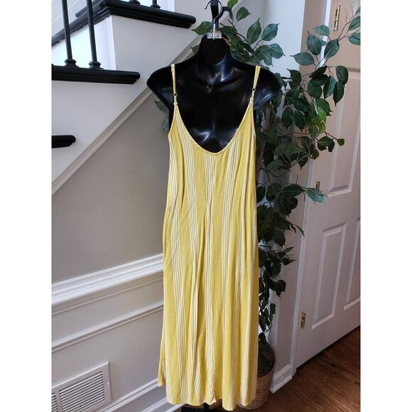 Forever21 Long Maxi Dress Women's S Yellow Striped Lurex Knit Adjustable Straps - Picture 5 of 9
